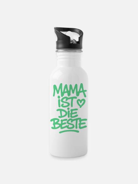 Mama ist die Beste - Trinkflasche mit integriertem Trinkhalm - Weiß