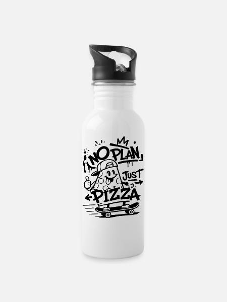 No Plan Just Pizza – Skater-Pizza - Trinkflasche mit integriertem Trinkhalm - Weiß