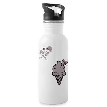 Schoko Eiswaffel Herz Icon - Trinkflasche mit integriertem Trinkhalm - Weiß - Rechts