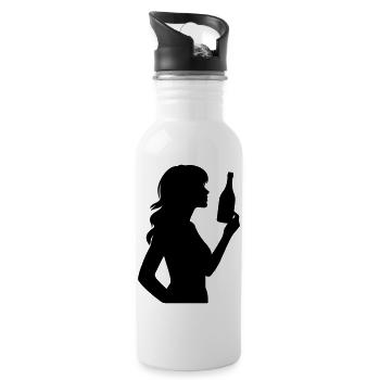 Frau mit Flasche und langen Haaren Silhouette - Trinkflasche mit integriertem Trinkhalm - Weiß - Rechts
