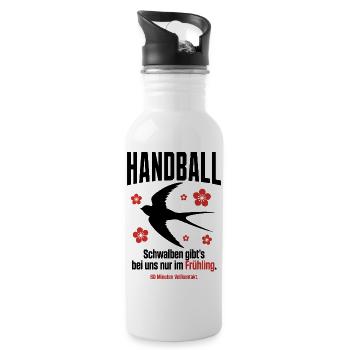 Handball Spruch – Schwalben nur im Frühling - Trinkflasche mit integriertem Trinkhalm - Weiß - Rechts