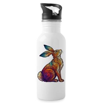 Kaleidoskopisches Kaninchen - Trinkflasche mit integriertem Trinkhalm - Weiß - Rechts