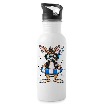 Bunter Punk Hase Taucher mit Rettungsring - Trinkflasche mit integriertem Trinkhalm - Weiß - Rechts