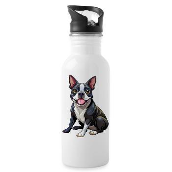 Boston Terrier Hundesitting - Trinkflasche mit integriertem Trinkhalm - Weiß - Rechts