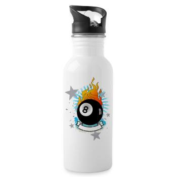 Burning 8-Ball (Billard-Design) 01 - Trinkflasche mit integriertem Trinkhalm - Weiß - Rechts