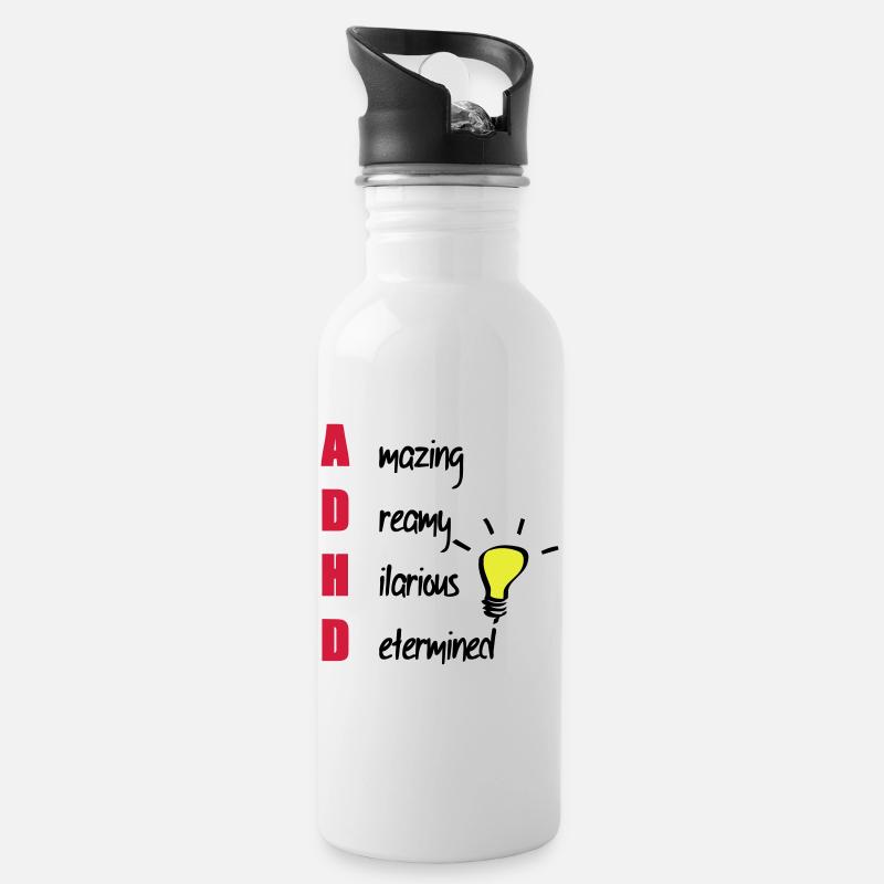 ADHD / ADHS Support Geschenk - Trinkflasche mit integriertem Trinkhalm - Weiß