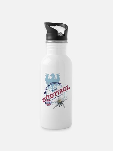 SÜDTIROL - Trinkflasche mit integriertem Trinkhalm - Weiß