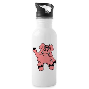 Evil Boar Waves Funny Cartoon Comic Pig - Water bottle with straw - white - Right