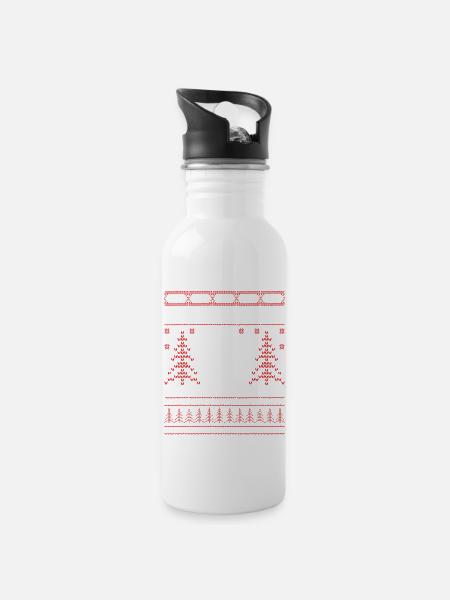Eishockey - Ugly Christmas - Trinkflasche mit integriertem Trinkhalm - Weiß