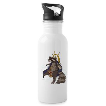 Waschbär Zauberer - Trinkflasche mit integriertem Trinkhalm - Weiß - Rechts