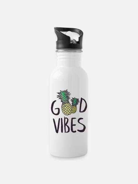 good vibes_v1 - Trinkflasche mit integriertem Trinkhalm - Weiß