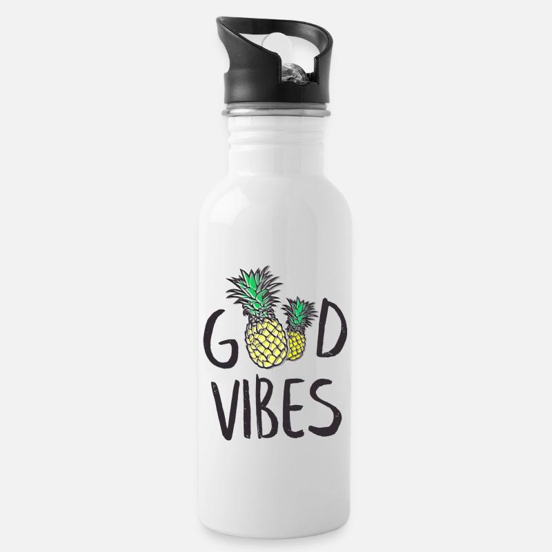 good vibes_v1 - Trinkflasche mit integriertem Trinkhalm - Weiß