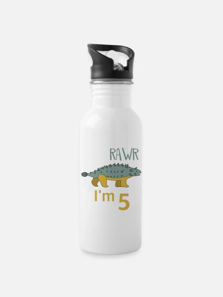 Zum 5 Geburtstag für Jungs Mädchen Ankylosaurus - Trinkflasche mit integriertem Trinkhalm - Weiß