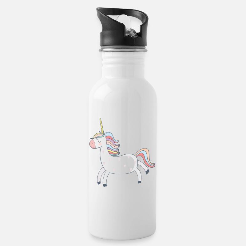 Einhorn - Trinkflasche mit integriertem Trinkhalm - Weiß