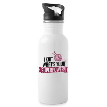 I Knit what's your superpower - Trinkflasche mit integriertem Trinkhalm - Weiß - Rechts