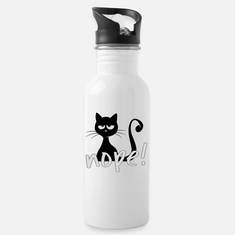 grumpy nope cat schwarze Katze Nö Lustig Geschenk - Trinkflasche mit integriertem Trinkhalm - Weiß