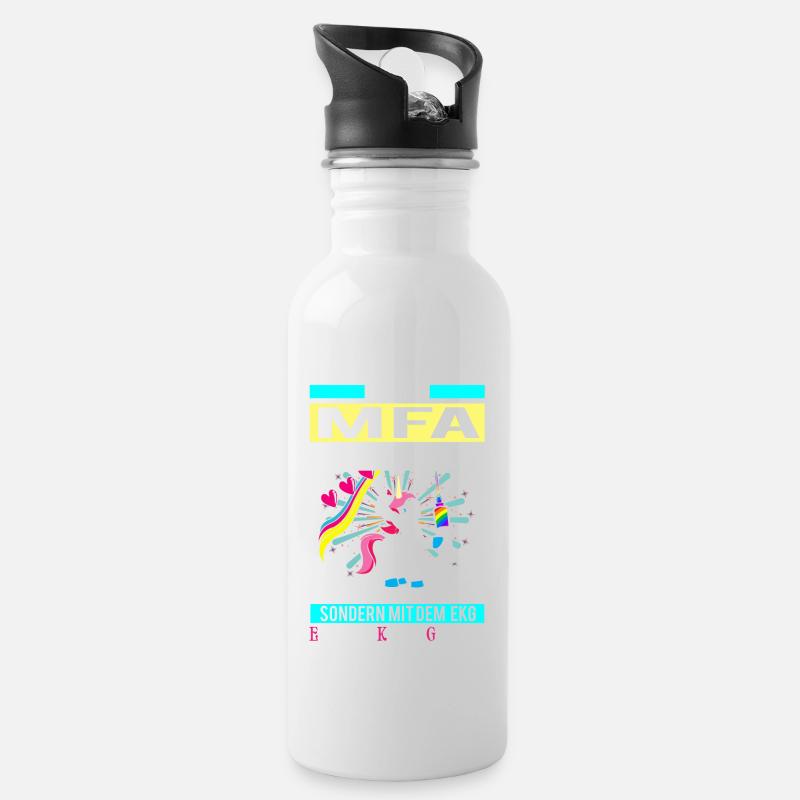 MFA Prinzessin - EKG Einhorn 2 - Trinkflasche mit integriertem Trinkhalm - Weiß