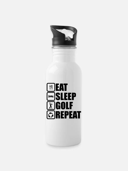 eat sleep golf repeat - Water bottle with straw - white