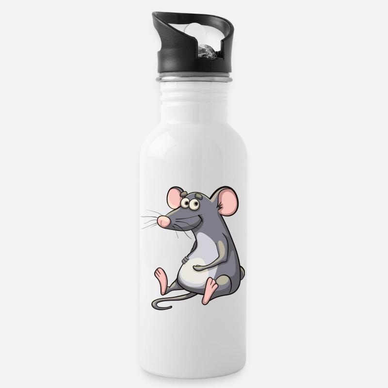 Süsse Maus - Trinkflasche mit integriertem Trinkhalm - Weiß