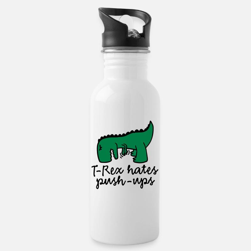 T-Rex hates push-ups - Trinkflasche mit integriertem Trinkhalm - Weiß