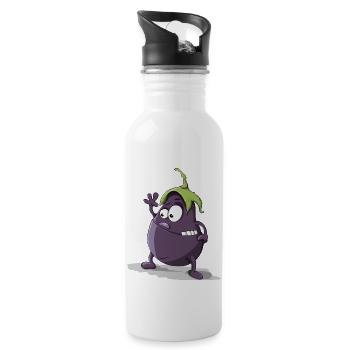 Aubergine - Trinkflasche mit integriertem Trinkhalm - Weiß - Rechts