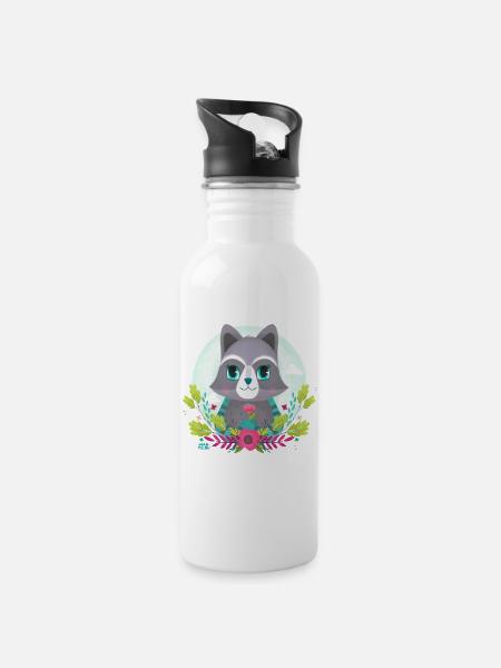 Raccoon - Water bottle with straw - white