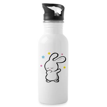 Dabbing Bunny - Water bottle with straw - white - Right