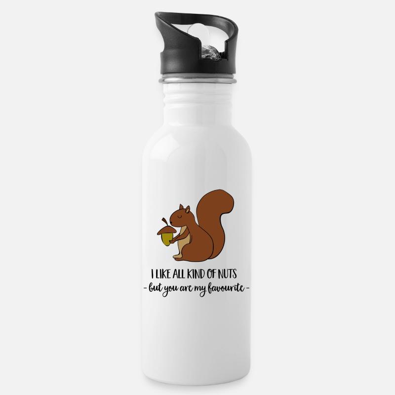 Eichhörnchen - Trinkflasche mit integriertem Trinkhalm - Weiß