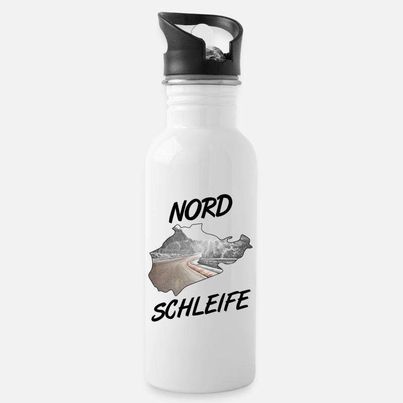 Nordschleife - Trinkflasche mit integriertem Trinkhalm - Weiß
