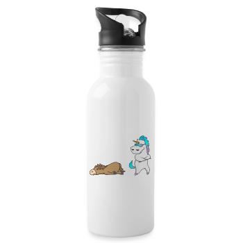 Einhorn Pferd Deine Tante Meine Tante Geschenk EN - Trinkflasche mit integriertem Trinkhalm - Weiß - Rechts