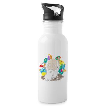 Charles Darwin Portrait Geschenk Evolution - Trinkflasche mit integriertem Trinkhalm - Weiß - Rechts