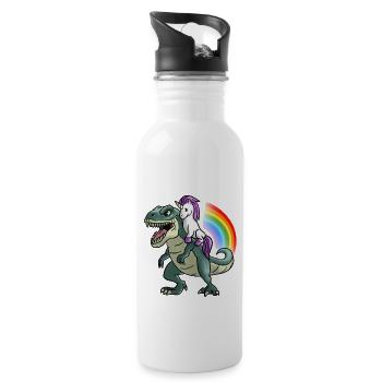 Einhorn Dinosaurier T-Rex Regenbogen Geschenk - Trinkflasche mit integriertem Trinkhalm - Weiß - Rechts