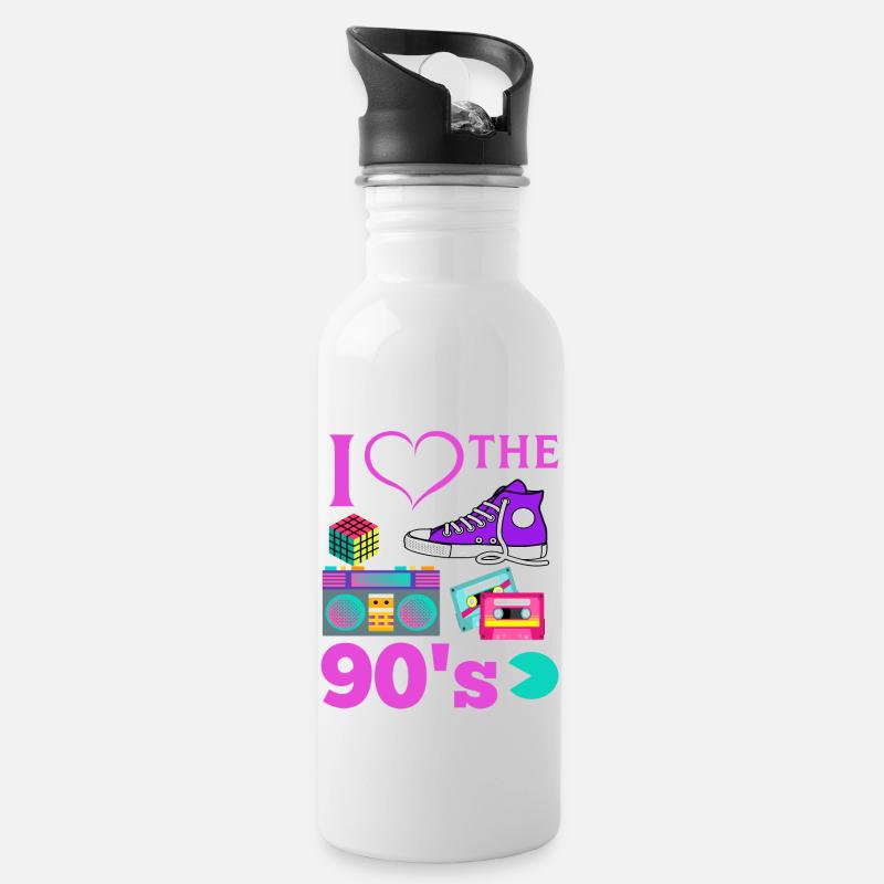 i LOVE THE 90 S - Trinkflasche mit integriertem Trinkhalm - Weiß