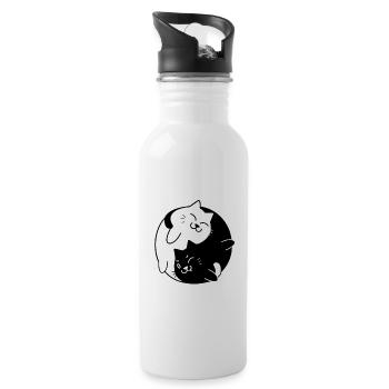 Yin Yang Katzen-niedliches T-Shirt für Katzen-Liebhaber - Trinkflasche mit integriertem Trinkhalm - Weiß - Rechts