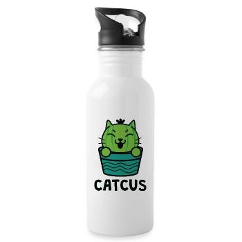 Awesome Catcus Tshirt - Water bottle with straw - white - Right