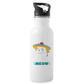 Sombrero Cat Funny Cinco De Mayo Tshirt - Water bottle with straw - white - Right