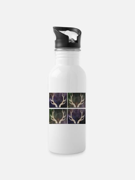 Hirschgeweih - Trinkflasche mit integriertem Trinkhalm - Weiß