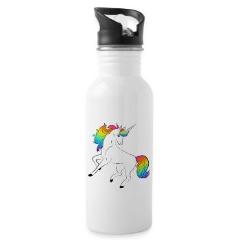 Einhorn - Trinkflasche mit integriertem Trinkhalm - Weiß - Rechts