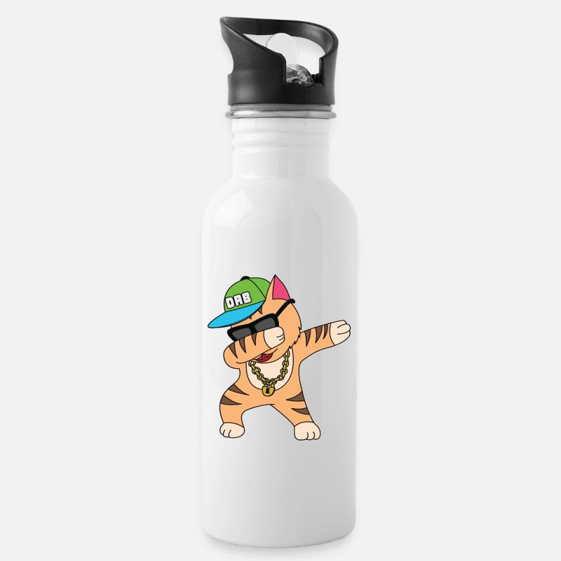 Katze Banane Kätzchen meow kitty cat Katzendame - Trinkflasche mit integriertem Trinkhalm - Weiß
