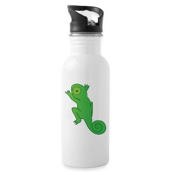 Reptil - Chamäleon - Chamäleons - Geschenk - Trinkflasche mit integriertem Trinkhalm - Weiß - Rechts