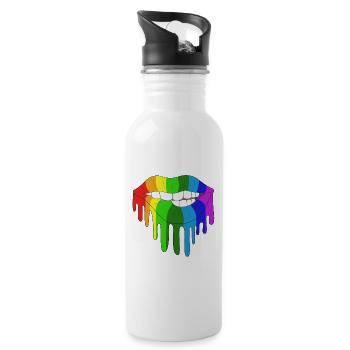 LGBTQ gay lesbian rainbow homosexual gay trans - Water bottle with straw - white - Right