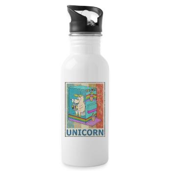 Einhorn Vintage Retro Style Grunge Einhörner - Trinkflasche mit integriertem Trinkhalm - Weiß - Rechts
