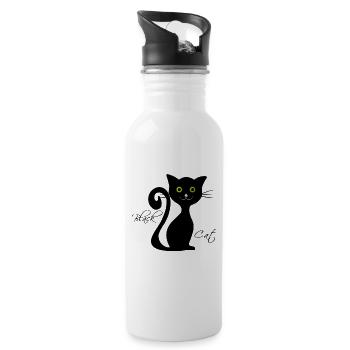 Black cat - Water bottle with straw - white - Right