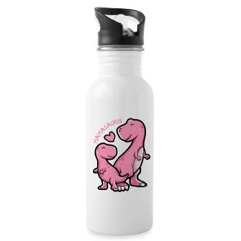 Mamasaurus - Funny Dinosaur Graphic - Water bottle with straw - white - Right