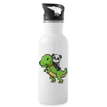 Panda, équitation, a, t-rex, dinosaure, -, rigolote, dinosaure - Gourde avec paille intégrée - blanc - Droite