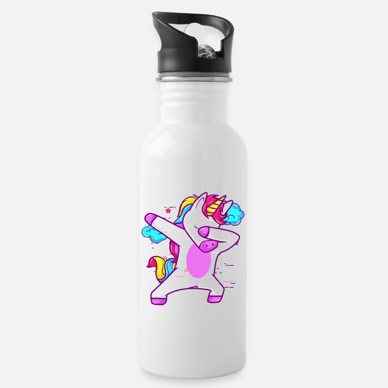 Nettes eintauchendes Einhorn - lustiges Geschenk - Trinkflasche mit integriertem Trinkhalm - Weiß