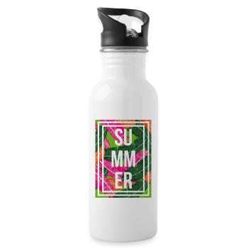 Sommer Palmen - Trinkflasche mit integriertem Trinkhalm - Weiß - Rechts