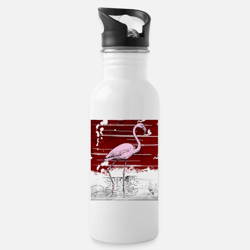 Flamant rose - Gourde avec paille intégrée - blanc