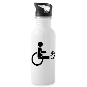 Rollstuhlfahrer mit Bein in Gips # - Trinkflasche mit integriertem Trinkhalm - Weiß - Rechts
