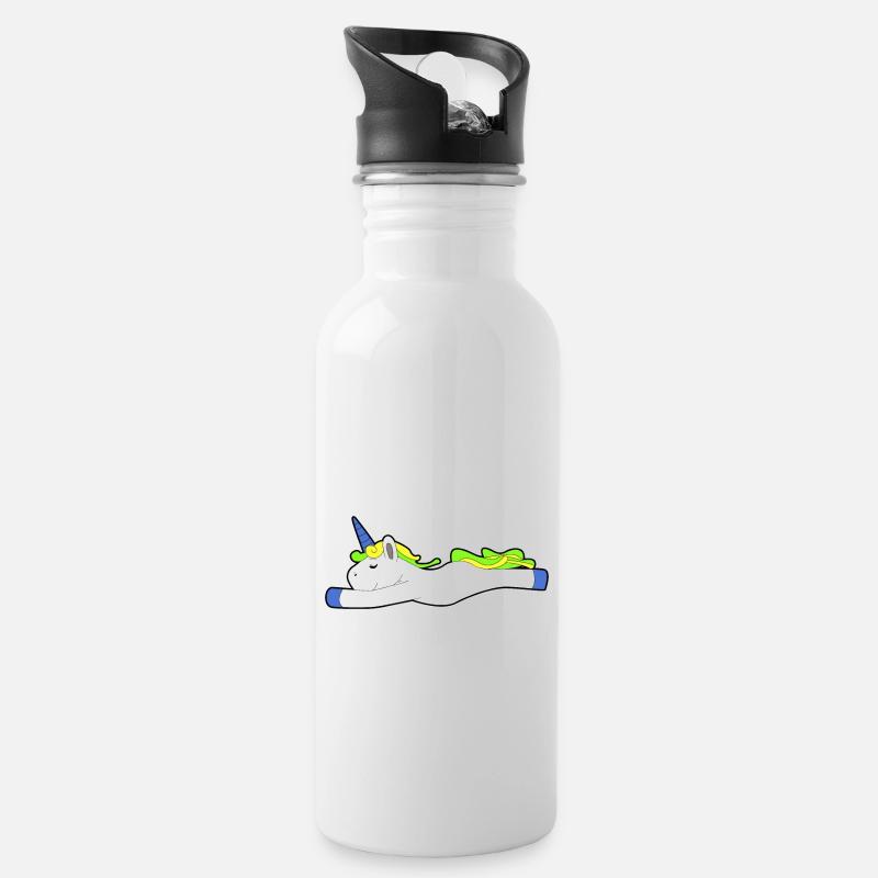 schlafendes Einhorn faul chillen Geschenk Idee - Trinkflasche mit integriertem Trinkhalm - Weiß